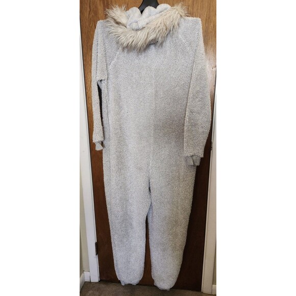 Holiday Time Women's XL Gray Sleeper One Piece Moon Stars Zip Gold Faux Fur Hood - Picture 2 of 11